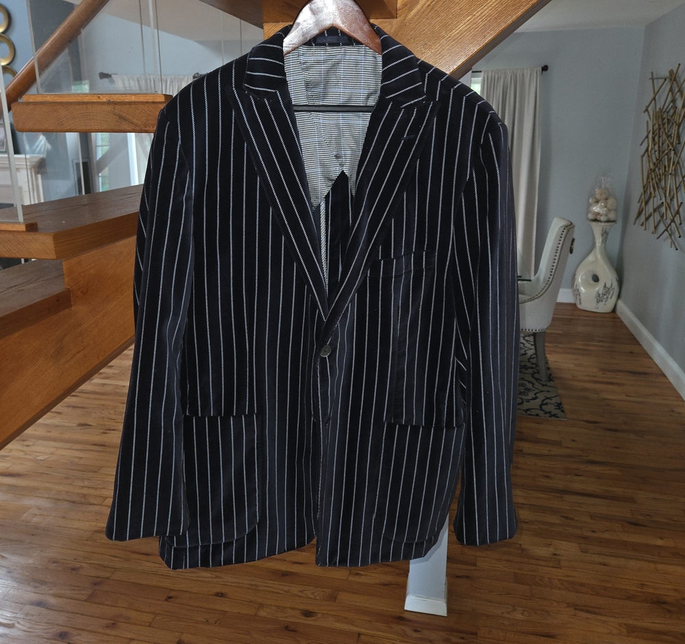 Men's Classic Pinstripe Blazer - Black with White Stripes